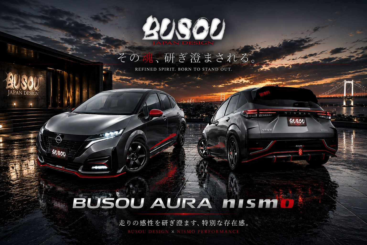 BUSOU AURA nismo｜その魂、研ぎ澄まされる。REFINED SPIRIT. BORN TO STAND OUT.｜走りの感性を研ぎ澄ます、特別な存在感。BUSOU DESIGN × NISMO PERFORMANCE